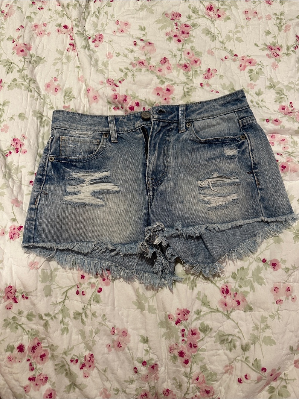 Aeropostale Light Blue Distressed Denim Cutoff Shorts